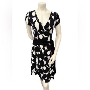 AB Studio Black & White Geometric Faux Wrap Dress Size M